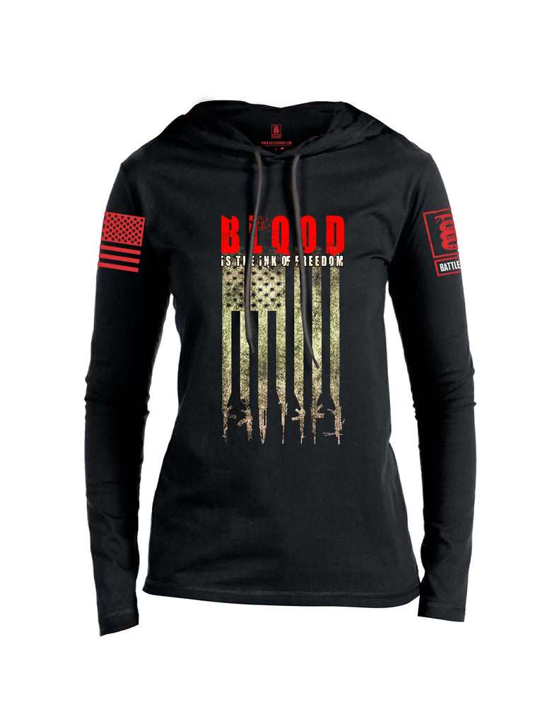 Battleraddle Blood Is The Ink Of Freedom Red Sleeve Print Womens Thin Cotton Lightweight Hoodie