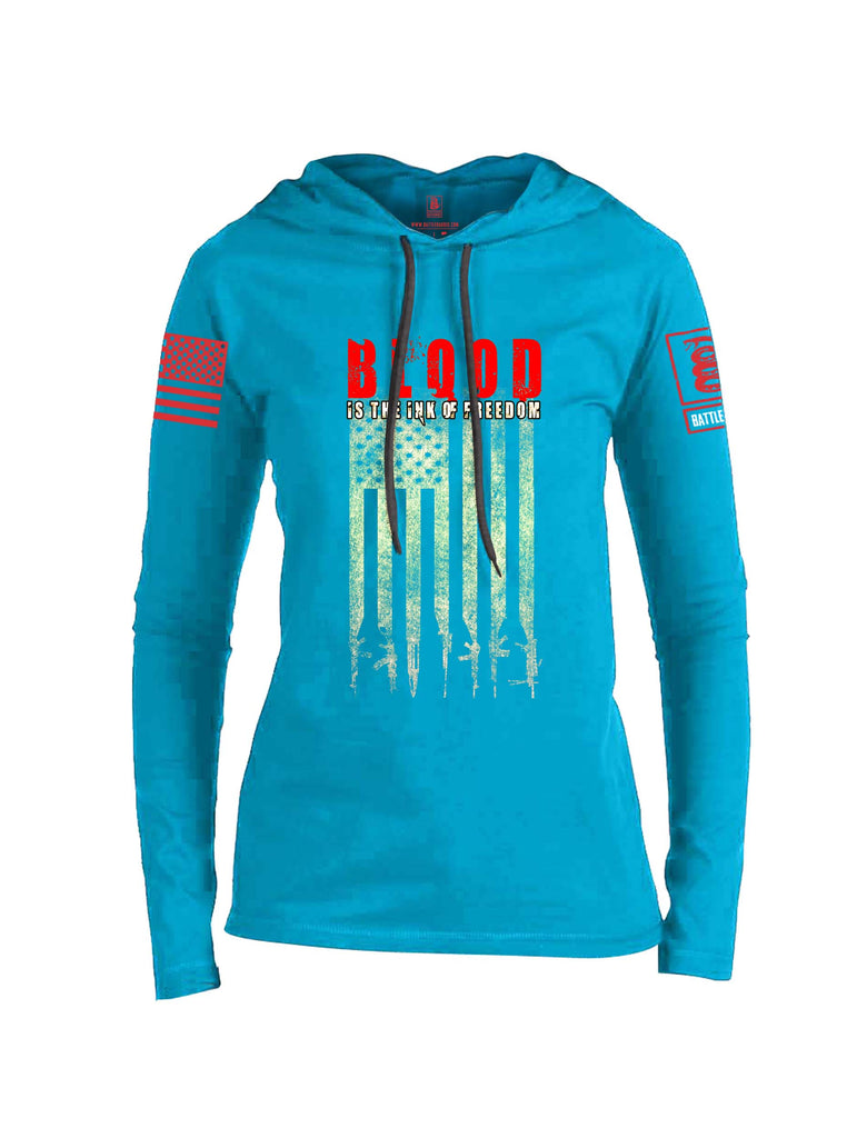 Battleraddle Blood Is The Ink Of Freedom Red Sleeve Print Womens Thin Cotton Lightweight Hoodie