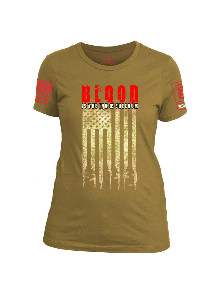 Battleraddle Blood Is The Ink Of Freedom Red Sleeve Print Womens Cotton Crew Neck T Shirt