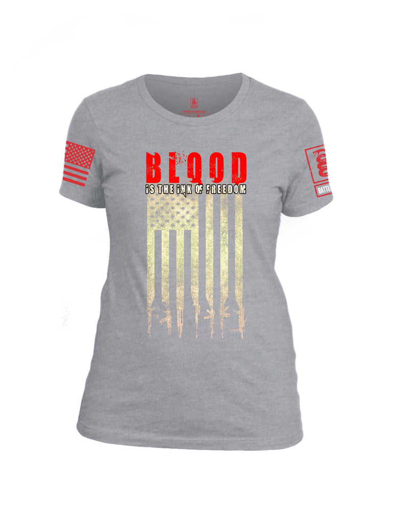 Battleraddle Blood Is The Ink Of Freedom Red Sleeve Print Womens Cotton Crew Neck T Shirt