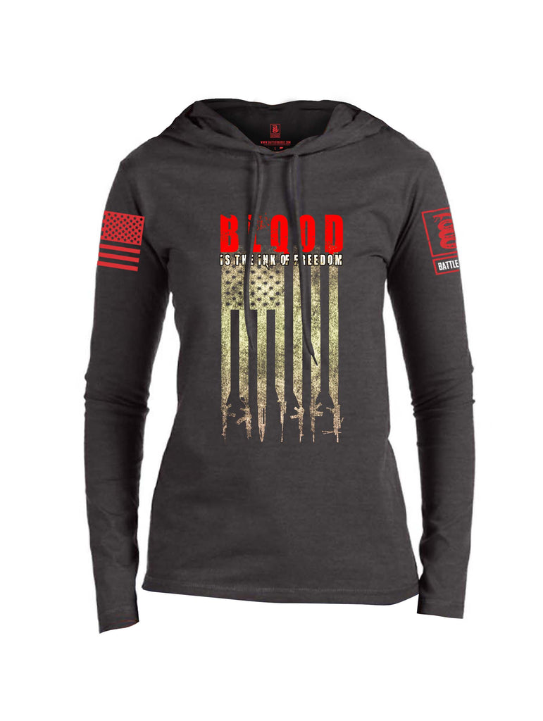 Battleraddle Blood Is The Ink Of Freedom Red Sleeve Print Womens Thin Cotton Lightweight Hoodie