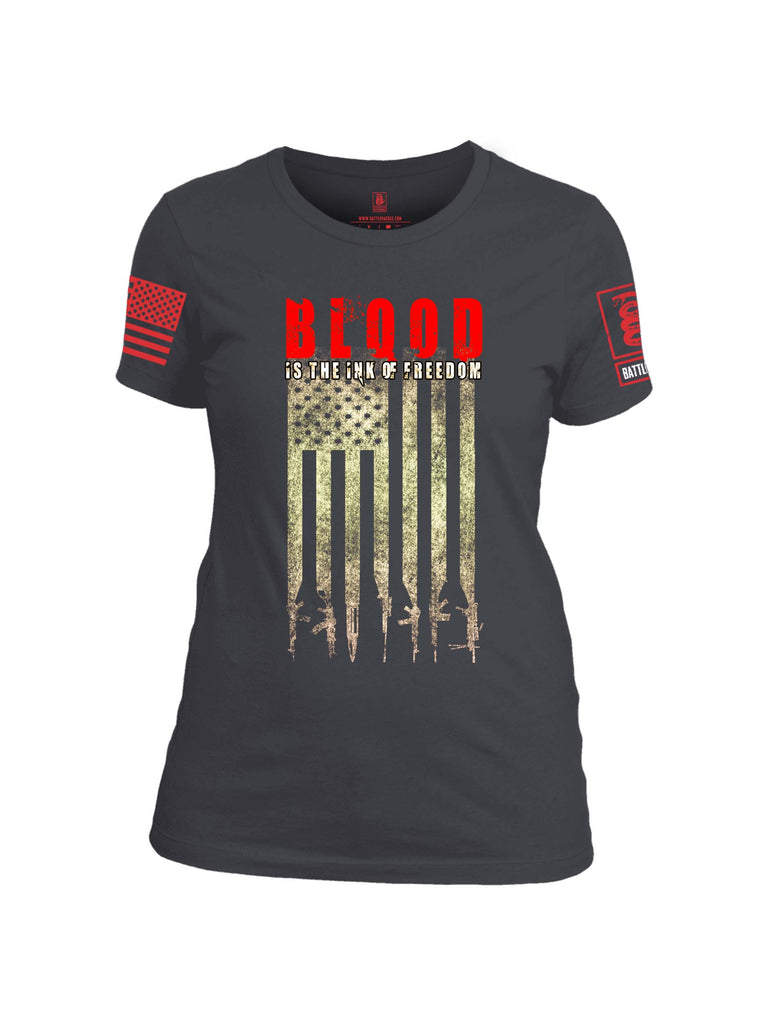 Battleraddle Blood Is The Ink Of Freedom Red Sleeve Print Womens Cotton Crew Neck T Shirt