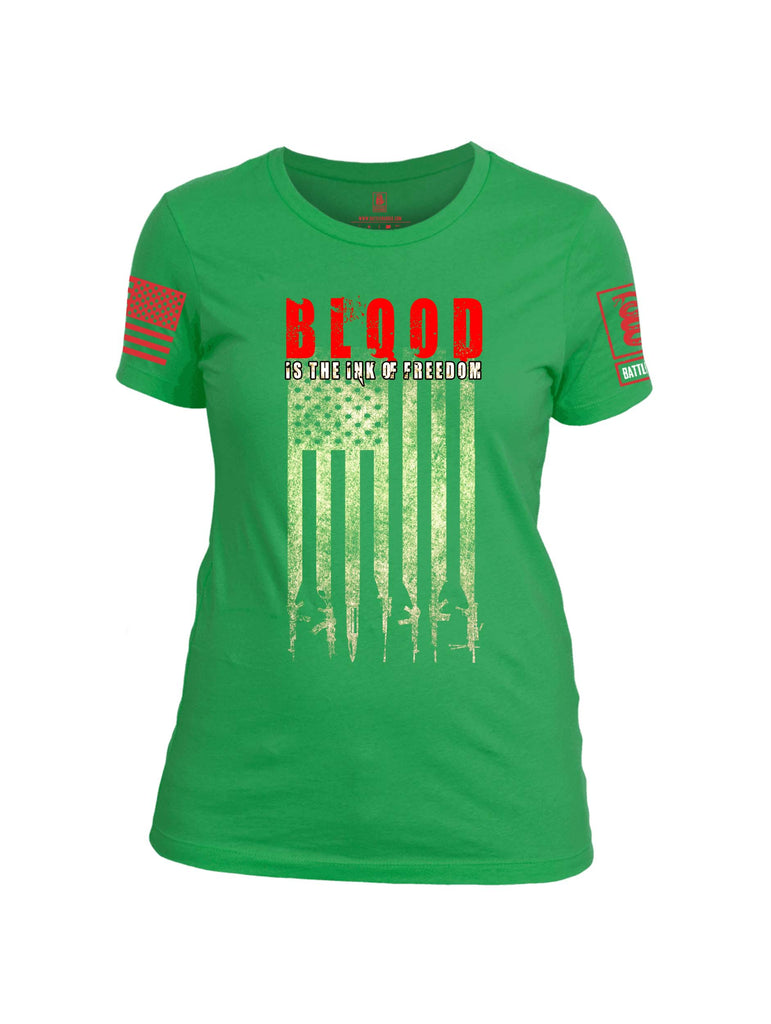 Battleraddle Blood Is The Ink Of Freedom Red Sleeve Print Womens Cotton Crew Neck T Shirt