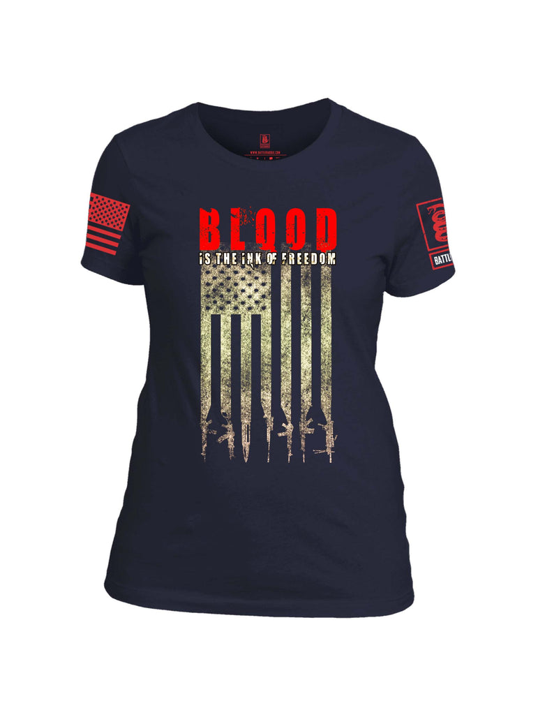 Battleraddle Blood Is The Ink Of Freedom Red Sleeve Print Womens Cotton Crew Neck T Shirt