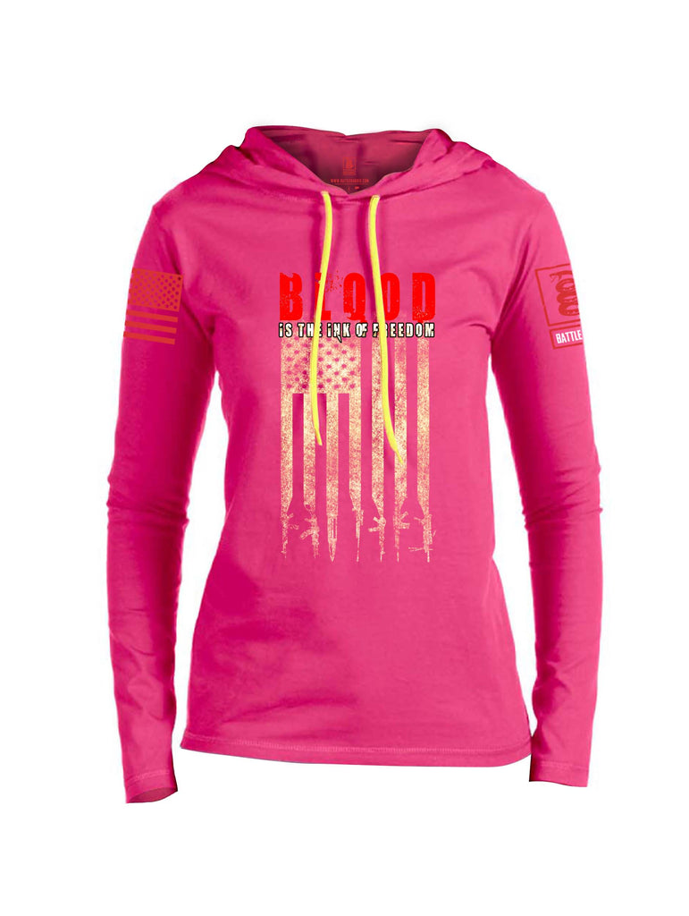 Battleraddle Blood Is The Ink Of Freedom Red Sleeve Print Womens Thin Cotton Lightweight Hoodie
