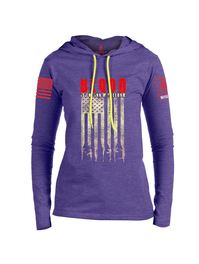 Battleraddle Blood Is The Ink Of Freedom Red Sleeve Print Womens Thin Cotton Lightweight Hoodie
