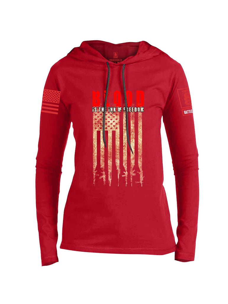 Battleraddle Blood Is The Ink Of Freedom Red Sleeve Print Womens Thin Cotton Lightweight Hoodie