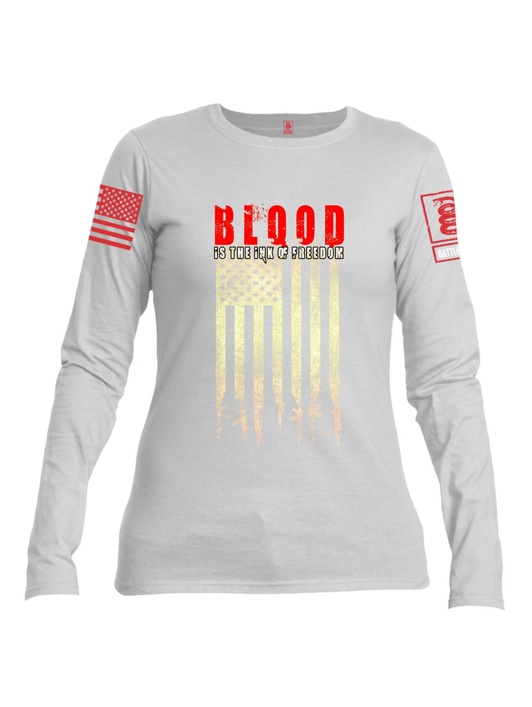 Battleraddle Blood Is The Ink Of Freedom Red Sleeve Print Womens Cotton Long Sleeve Crew Neck T Shirt