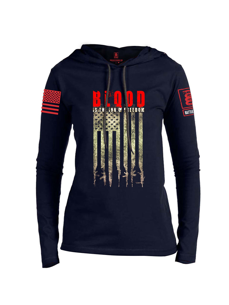 Battleraddle Blood Is The Ink Of Freedom Red Sleeve Print Womens Thin Cotton Lightweight Hoodie