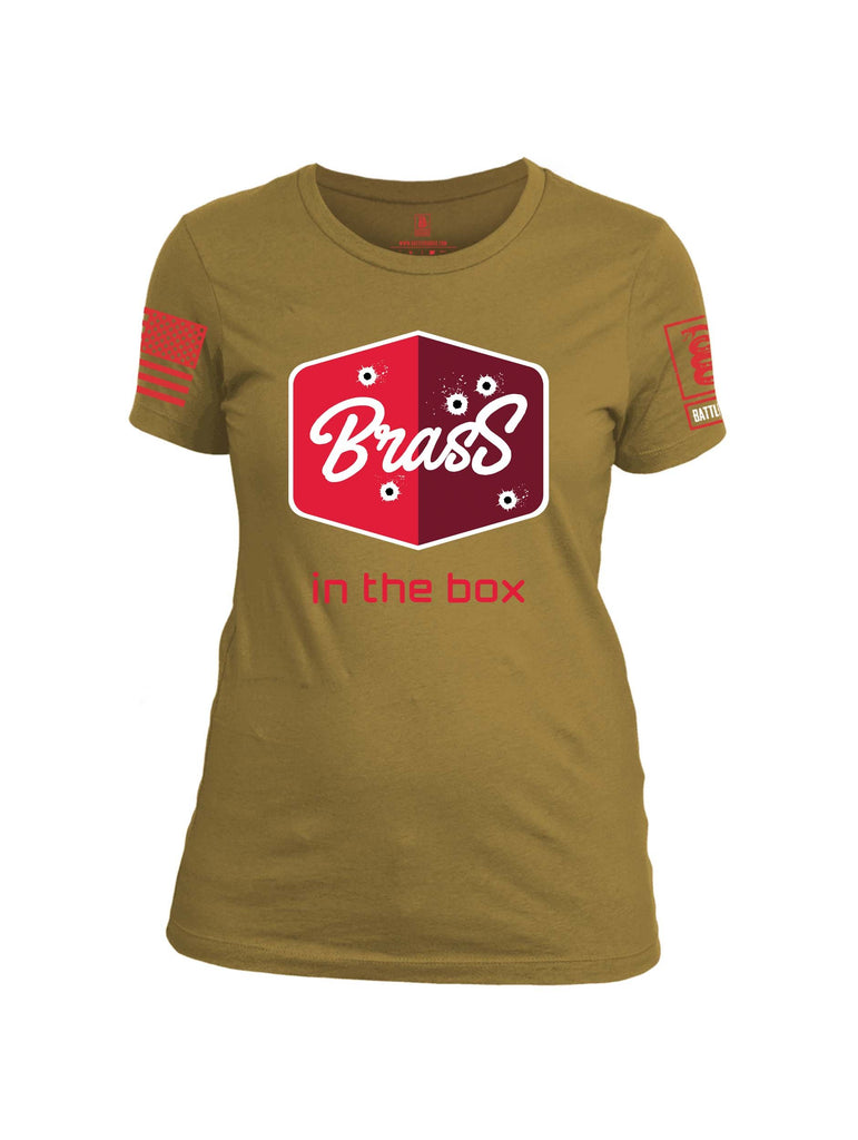 Battleraddle Brass In The Box Red Sleeve Print Womens Cotton Crew Neck T Shirt
