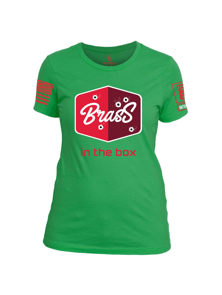 Battleraddle Brass In The Box Red Sleeve Print Womens Cotton Crew Neck T Shirt