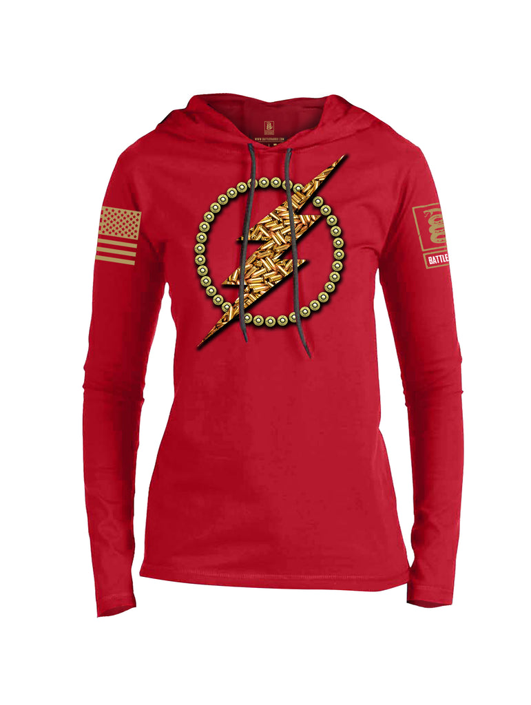 Battleraddle Bullet Lightning Bolt Brass Sleeve Print Womens Thin Cotton Lightweight Hoodie