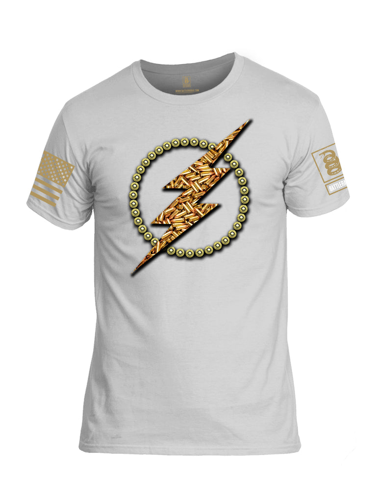 Battleraddle Bullet Lightning Bolt Brass Sleeve Print Mens Cotton Crew Neck T Shirt