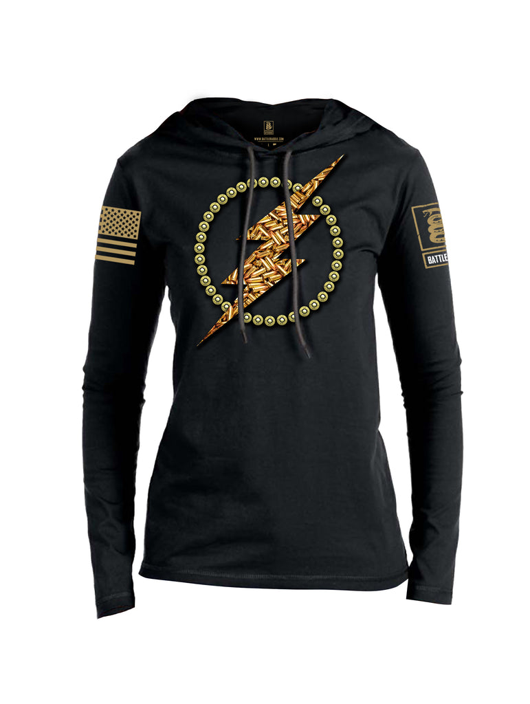 Battleraddle Bullet Lightning Bolt Brass Sleeve Print Womens Thin Cotton Lightweight Hoodie