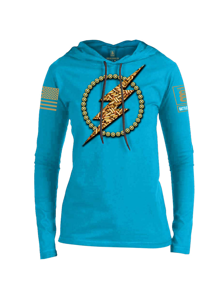 Battleraddle Bullet Lightning Bolt Brass Sleeve Print Womens Thin Cotton Lightweight Hoodie