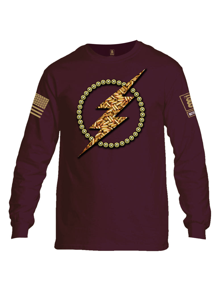 Battleraddle Bullet Lightning Bolt Brass Sleeve Print Mens Cotton Long Sleeve Crew Neck T Shirt