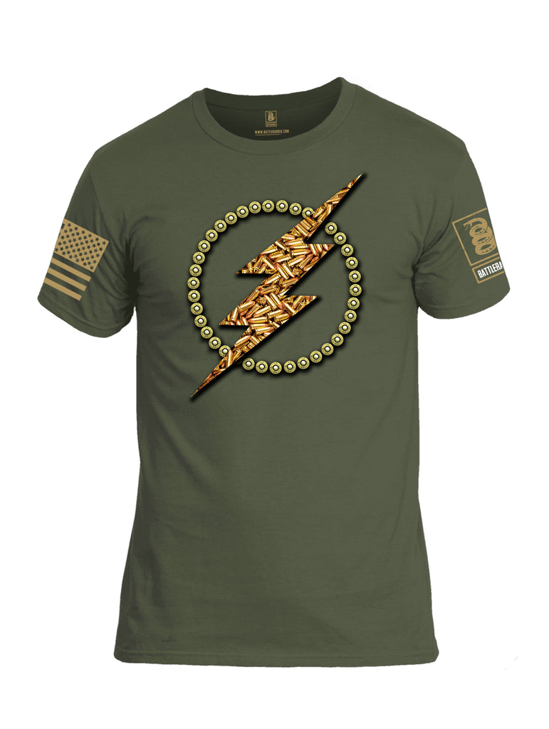 Battleraddle Bullet Lightning Bolt Brass Sleeve Print Mens Cotton Crew Neck T Shirt