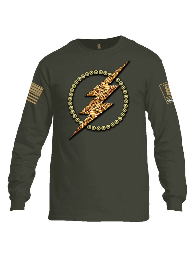 Battleraddle Bullet Lightning Bolt Brass Sleeve Print Mens Cotton Long Sleeve Crew Neck T Shirt