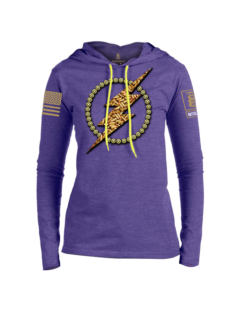 Battleraddle Bullet Lightning Bolt Brass Sleeve Print Womens Thin Cotton Lightweight Hoodie