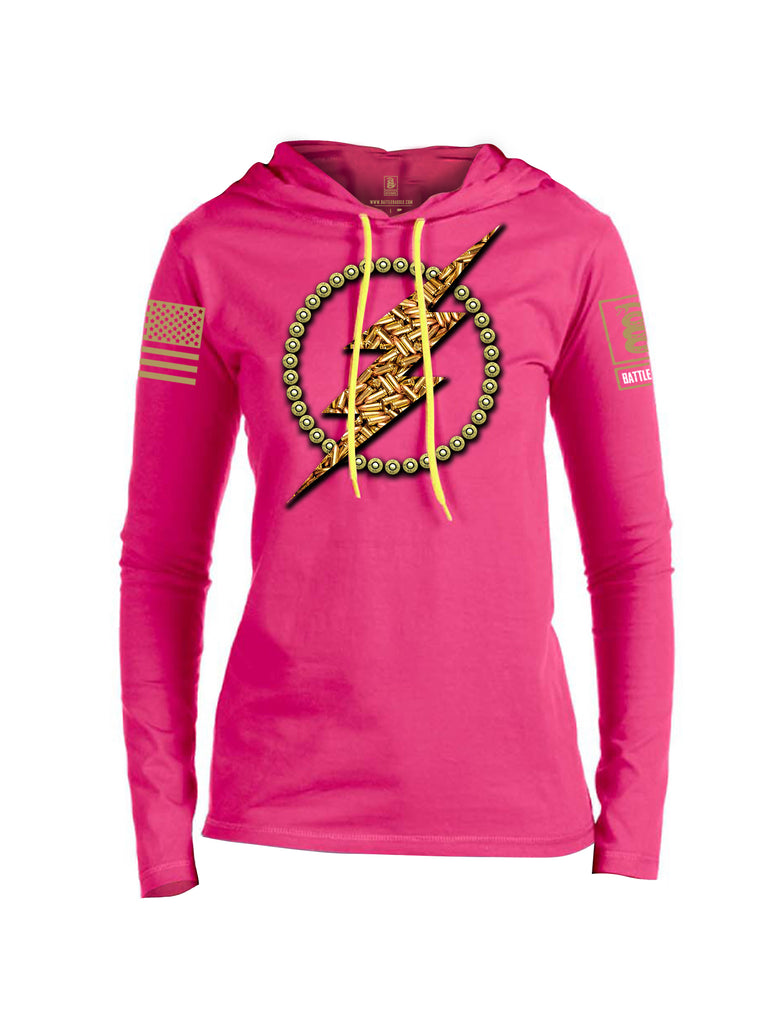 Battleraddle Bullet Lightning Bolt Brass Sleeve Print Womens Thin Cotton Lightweight Hoodie