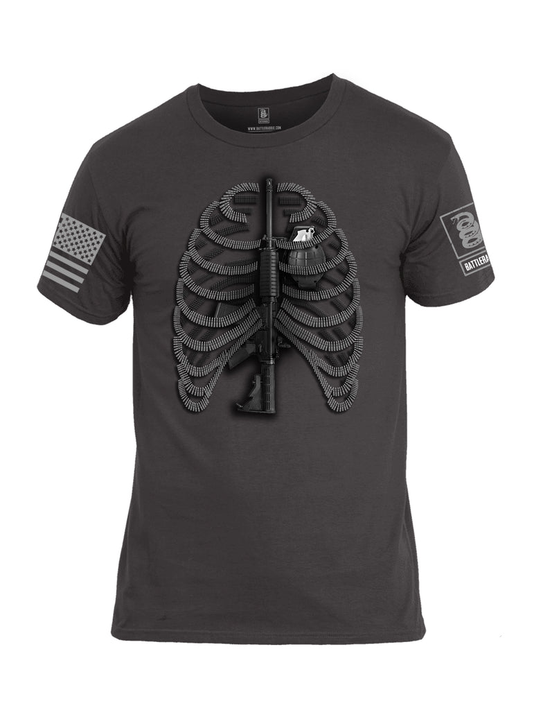 Battleraddle Bullet Ribs Gun Spine Grenade Heart Grey Sleeve Print Mens Cotton Crew Neck T Shirt