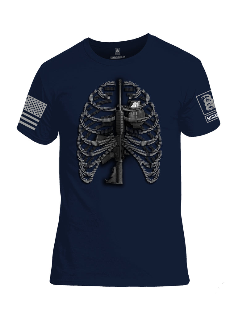 Battleraddle Bullet Ribs Gun Spine Grenade Heart Grey Sleeve Print Mens Cotton Crew Neck T Shirt