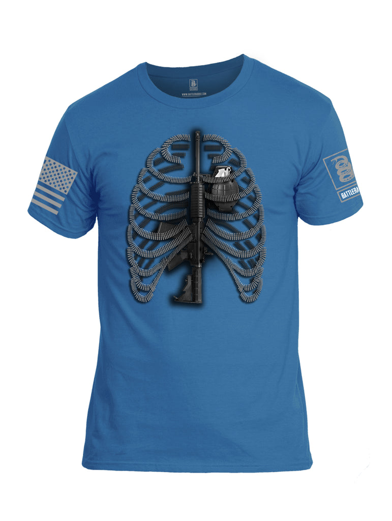 Battleraddle Bullet Ribs Gun Spine Grenade Heart Grey Sleeve Print Mens Cotton Crew Neck T Shirt