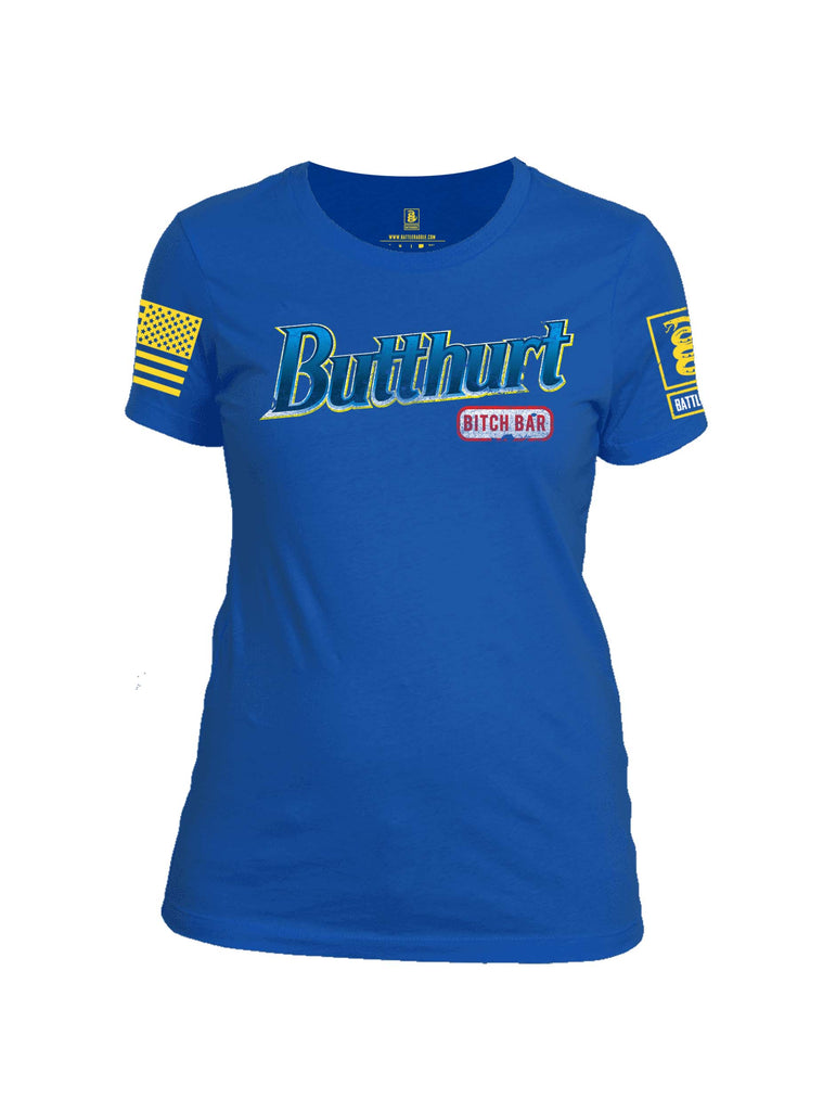 Battleraddle Butthurt Bitch Bar Yellow Sleeve Print Womens Cotton Crew Neck T Shirt