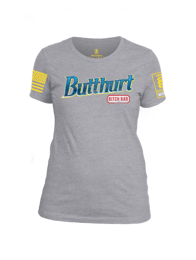 Battleraddle Butthurt Bitch Bar Yellow Sleeve Print Womens Cotton Crew Neck T Shirt