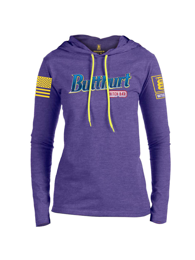 Battleraddle Butthurt Bitch Bar Yellow Sleeve Print Womens Thin Cotton Lightweight Hoodie