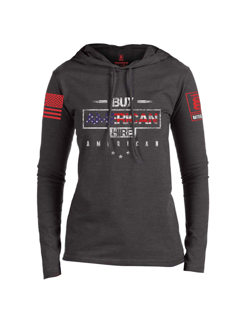 Battleraddle Buy American Hire American Red Sleeve Print Womens Thin Cotton Lightweight Hoodie