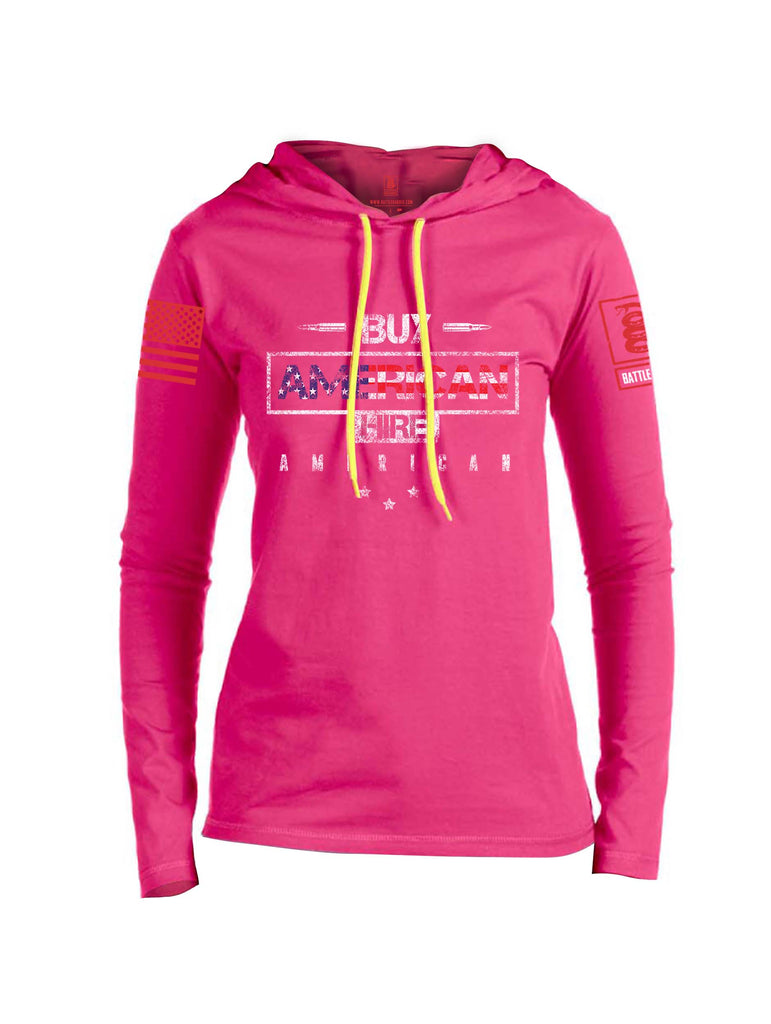 Battleraddle Buy American Hire American Red Sleeve Print Womens Thin Cotton Lightweight Hoodie