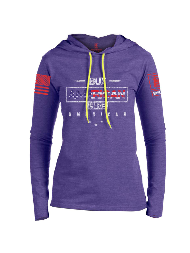 Battleraddle Buy American Hire American Red Sleeve Print Womens Thin Cotton Lightweight Hoodie