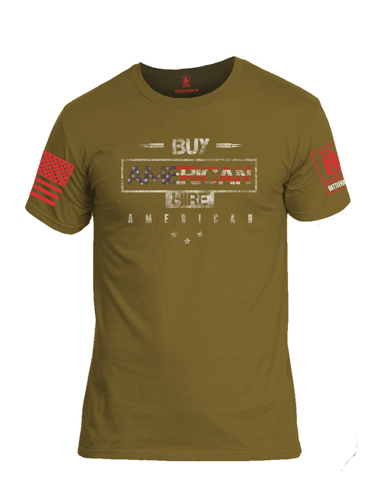 Battleraddle Buy American Hire American Red Sleeve Print Mens Cotton Crew Neck T Shirt