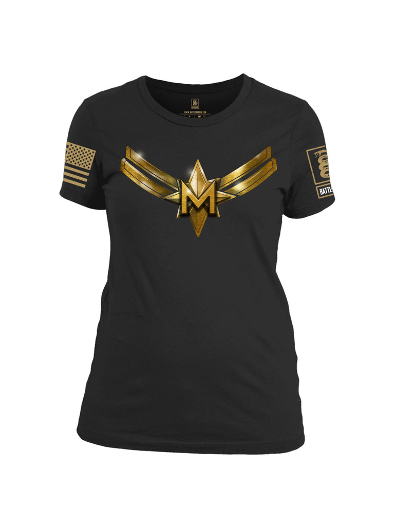 Battleraddle Captain M Brass Sleeve Print Womens Cotton Crew Neck T Shirt