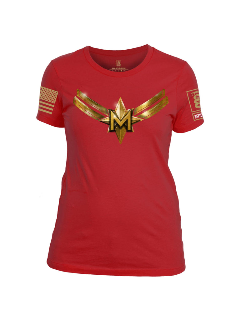 Battleraddle Captain M Brass Sleeve Print Womens Cotton Crew Neck T Shirt