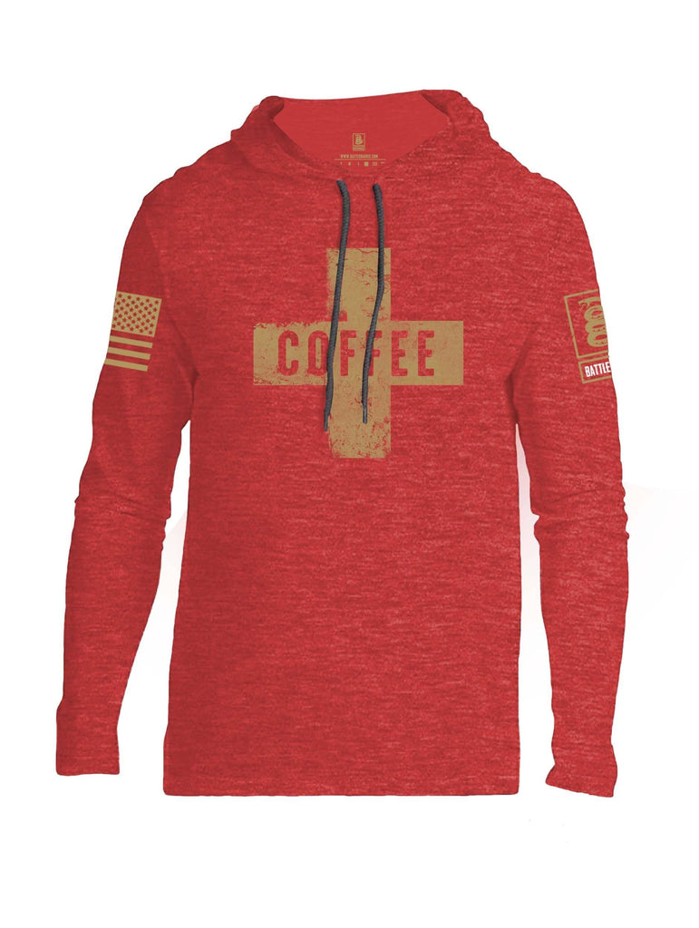 Battleraddle Coffee Cross Brass Sleeve Print Mens Thin Cotton Lightweight Hoodie shirt|custom|veterans|Apparel-Mens Hoodie-Cotton