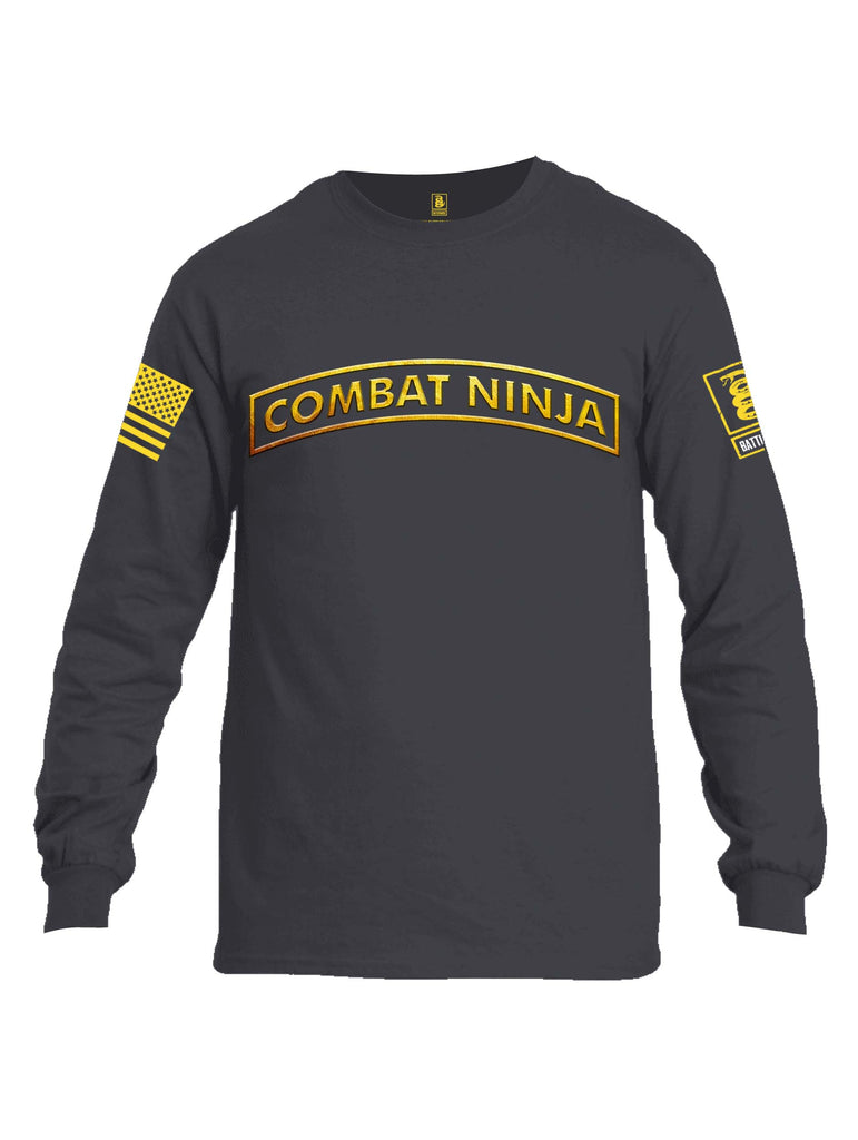 Battleraddle Combat Ninja Yellow Sleeve Print Mens Cotton Long Sleeve Crew Neck T Shirt