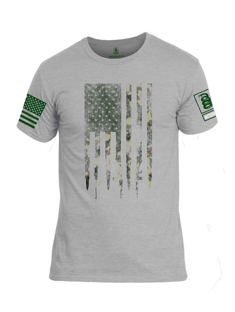 Battleraddle Camo Gun And Bullet Flag Regular Stars Dark Green Sleeve Print Mens Cotton Crew Neck T Shirt