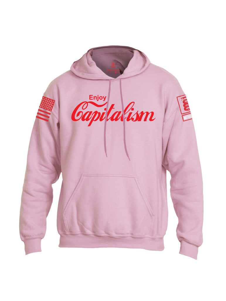 Battleraddle Enjoy Capitalism Red Sleeve Print Mens Blended Hoodie With Pockets