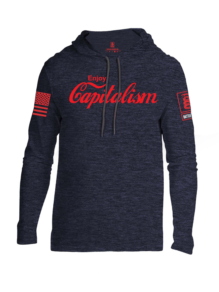 Battleraddle Enjoy Capitalism Red Sleeve Print Mens Thin Cotton Lightweight Hoodie