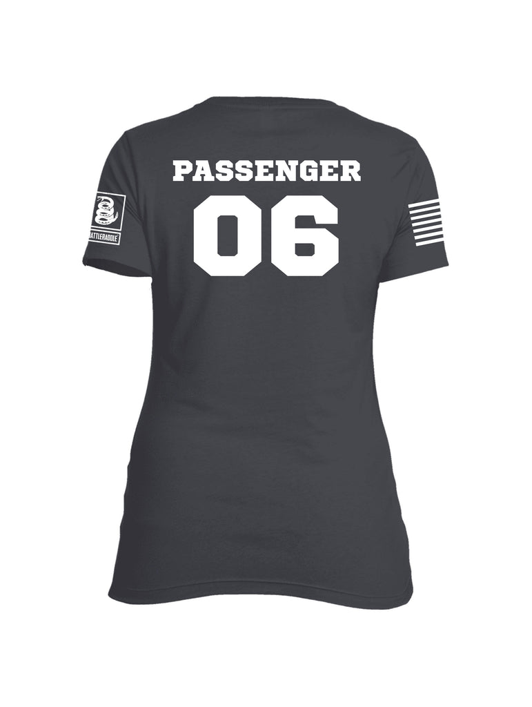 Battleraddle Chairforce Passenger 06 White Sleeve Print Womens Cotton Crew Neck T Shirt - Battleraddle® LLC