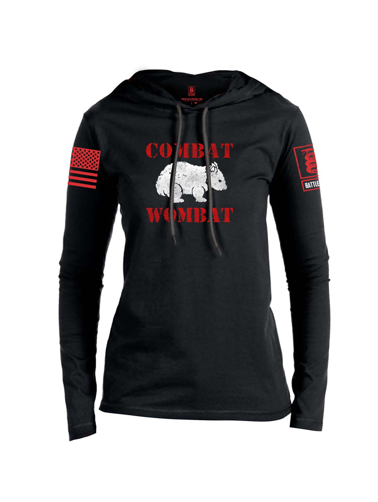 Battleraddle Combat Wombat Red Sleeve Print Womens Thin Cotton Lightweight Hoodie