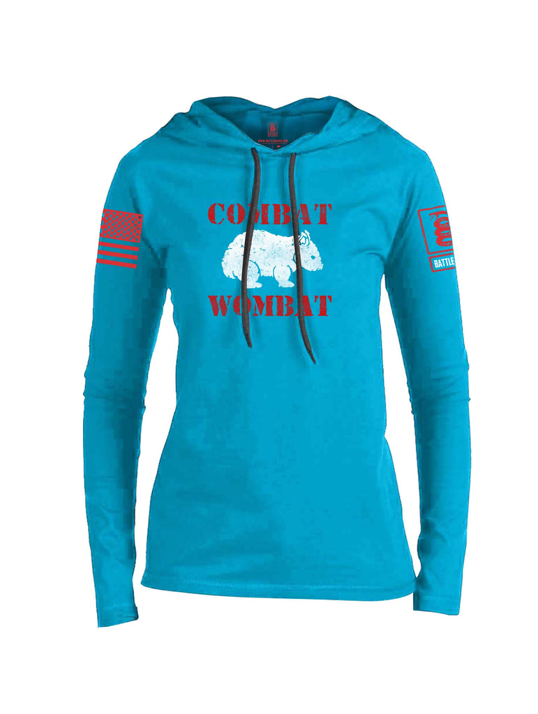 Battleraddle Combat Wombat Red Sleeve Print Womens Thin Cotton Lightweight Hoodie