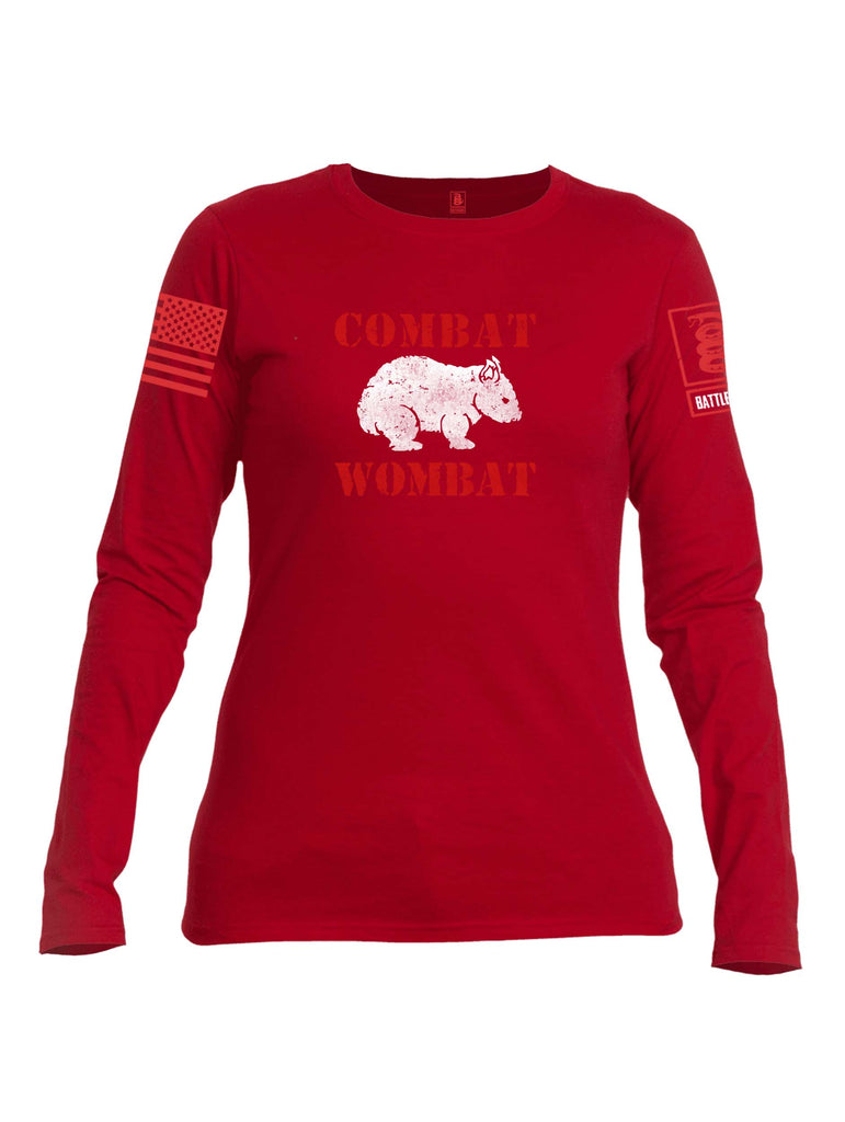 Battleraddle Combat Wombat Red Sleeve Print Womens Cotton Long Sleeve Crew Neck T Shirt