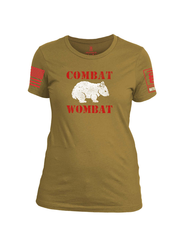 Battleraddle Combat Wombat Red Sleeve Print Womens Cotton Crew Neck T Shirt