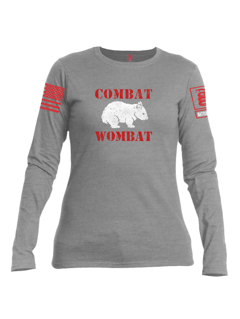 Battleraddle Combat Wombat Red Sleeve Print Womens Cotton Long Sleeve Crew Neck T Shirt