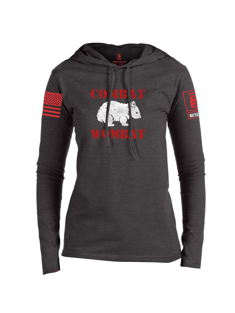 Battleraddle Combat Wombat Red Sleeve Print Womens Thin Cotton Lightweight Hoodie