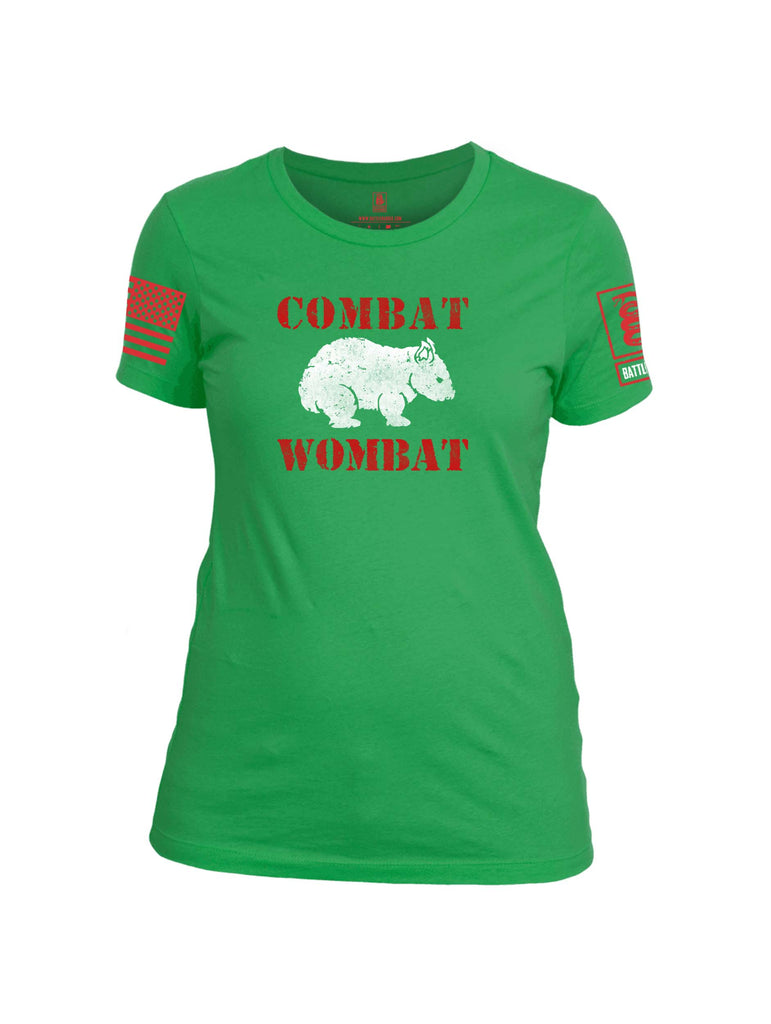 Battleraddle Combat Wombat Red Sleeve Print Womens Cotton Crew Neck T Shirt