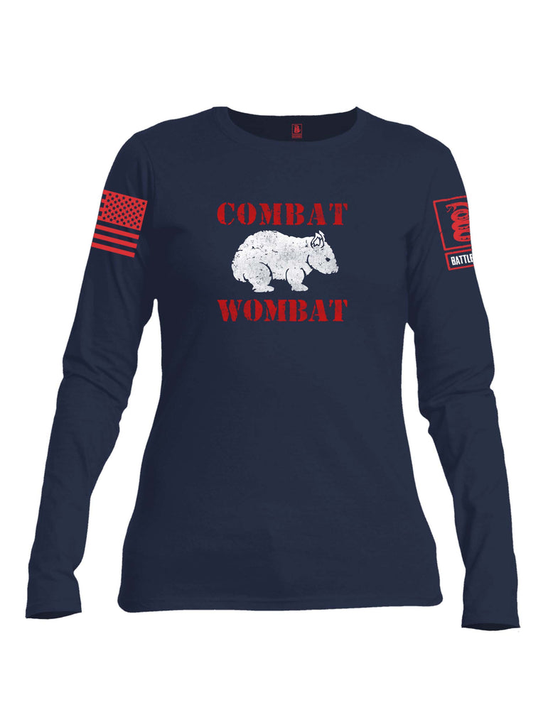 Battleraddle Combat Wombat Red Sleeve Print Womens Cotton Long Sleeve Crew Neck T Shirt
